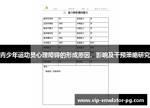 青少年运动员心理障碍的形成原因、影响及干预策略研究